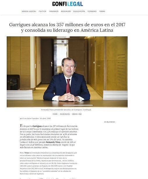 Garrigues alcanza los 357 millones de euros en el 2017 y consolida su liderazgo en Amrica Latina